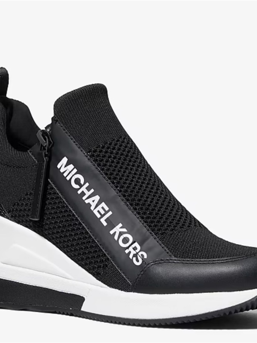 Michael Kors Black and White Knit Platform Slip-On Sneaker